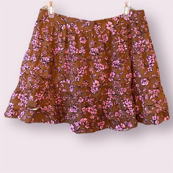 ARULA Brown & Pink Tiered Mini Skirt - Picture 1 of 9